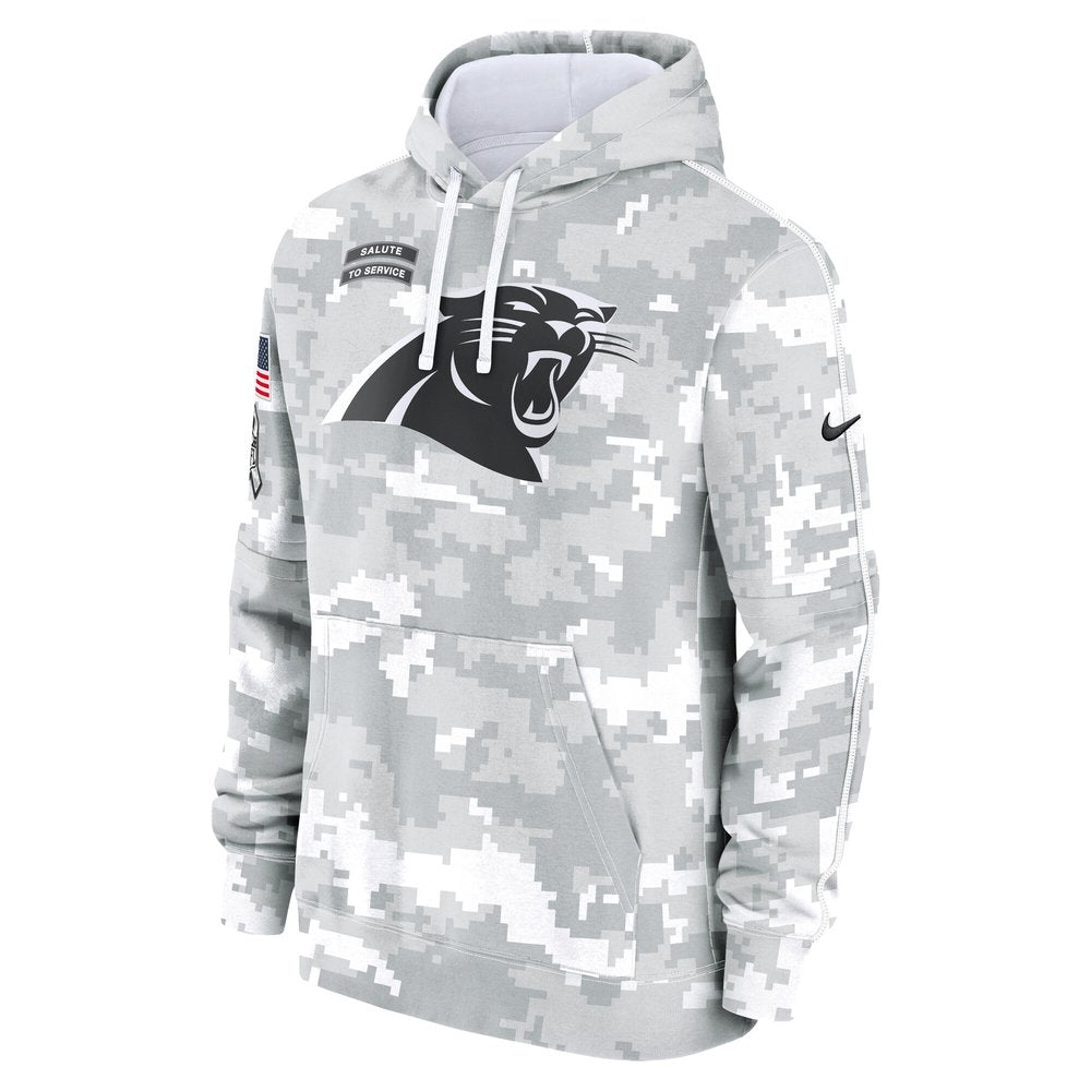 Youth Carolina Panthers White/Gray 2024 Salute To Service Pullover Hoodie 