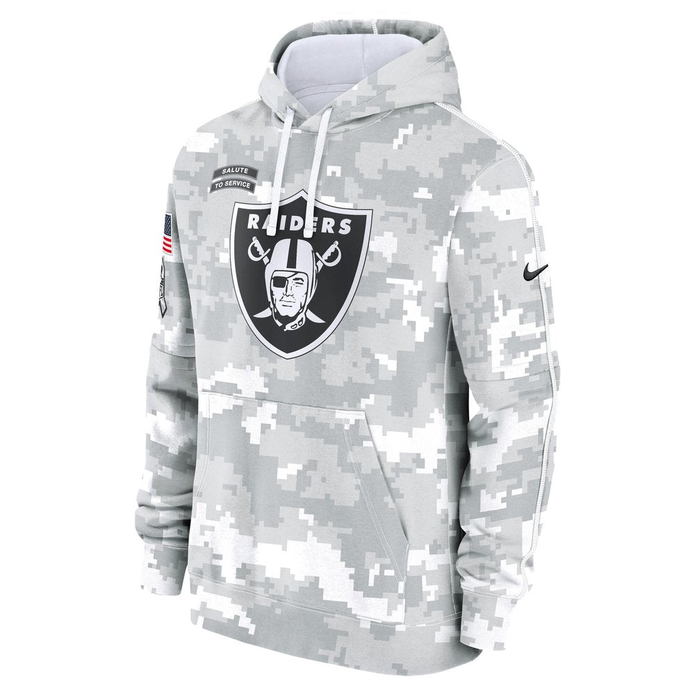 Youth Las Vegas Raiders White/Gray 2024 Salute To Service Pullover Hoodie 