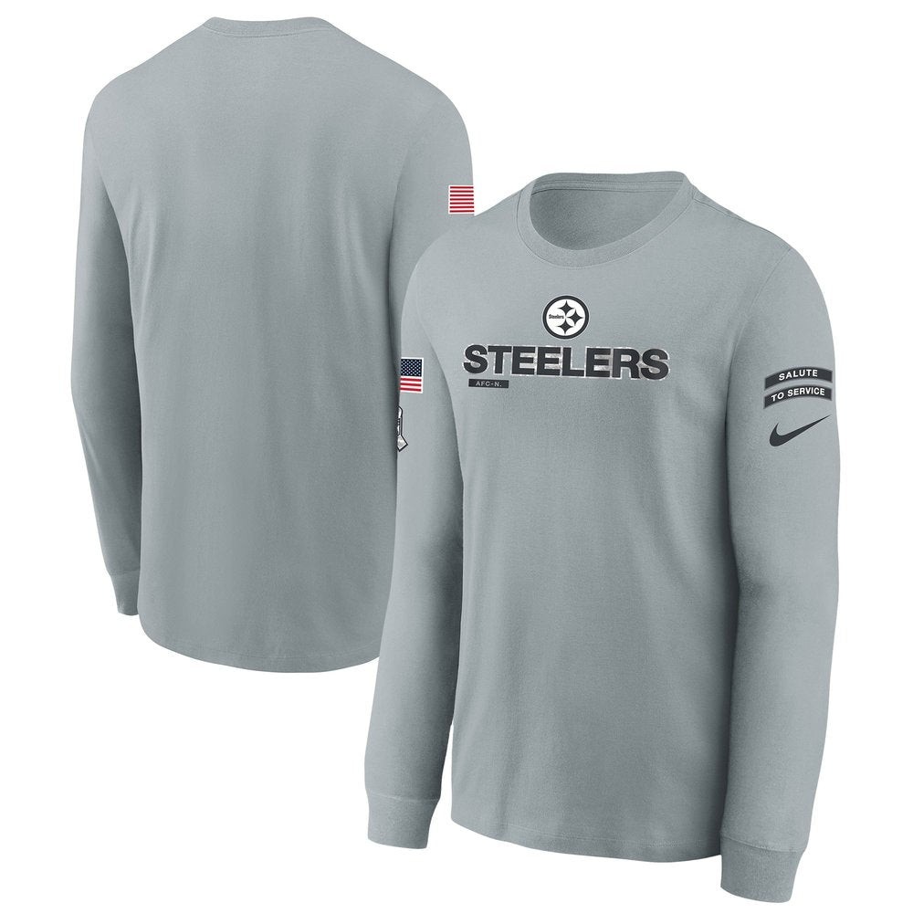 Youth Pittsburgh Steelers Gray 2024 Salute To Service Long Sleeve T-Shirt 
