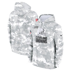 Youth Cleveland Browns White/Gray 2024 Salute To Service Pullover Hoodie 