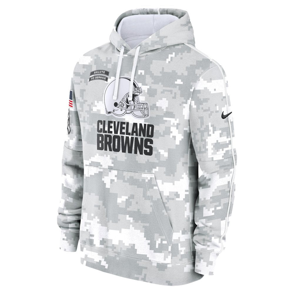 Youth Cleveland Browns White/Gray 2024 Salute To Service Pullover Hoodie 