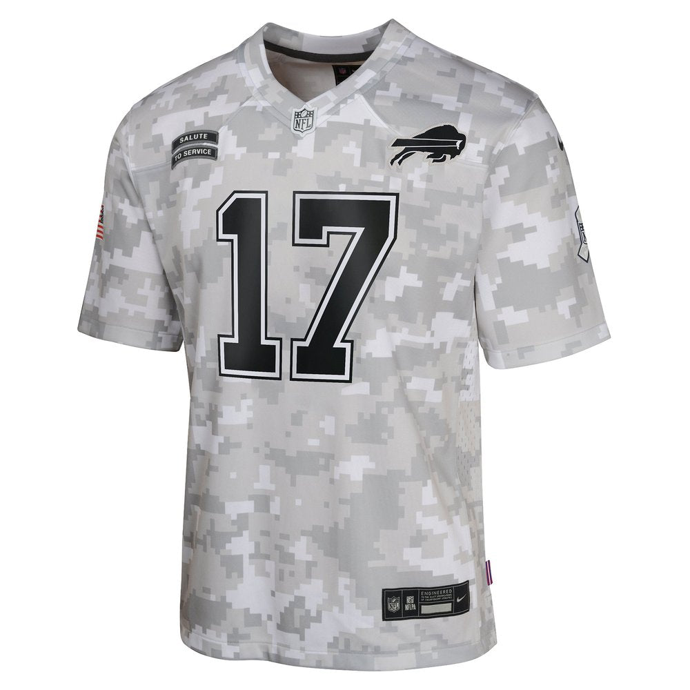 Youth Buffalo Bills Josh Allen Arctic Camo 2024 Salute to Service Game Jersey 