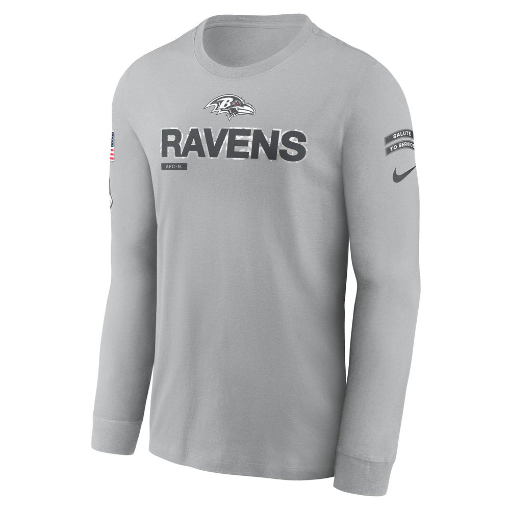 Men's Baltimore Ravens Gray 2024 Salute To Service Long Sleeve T-Shirt 