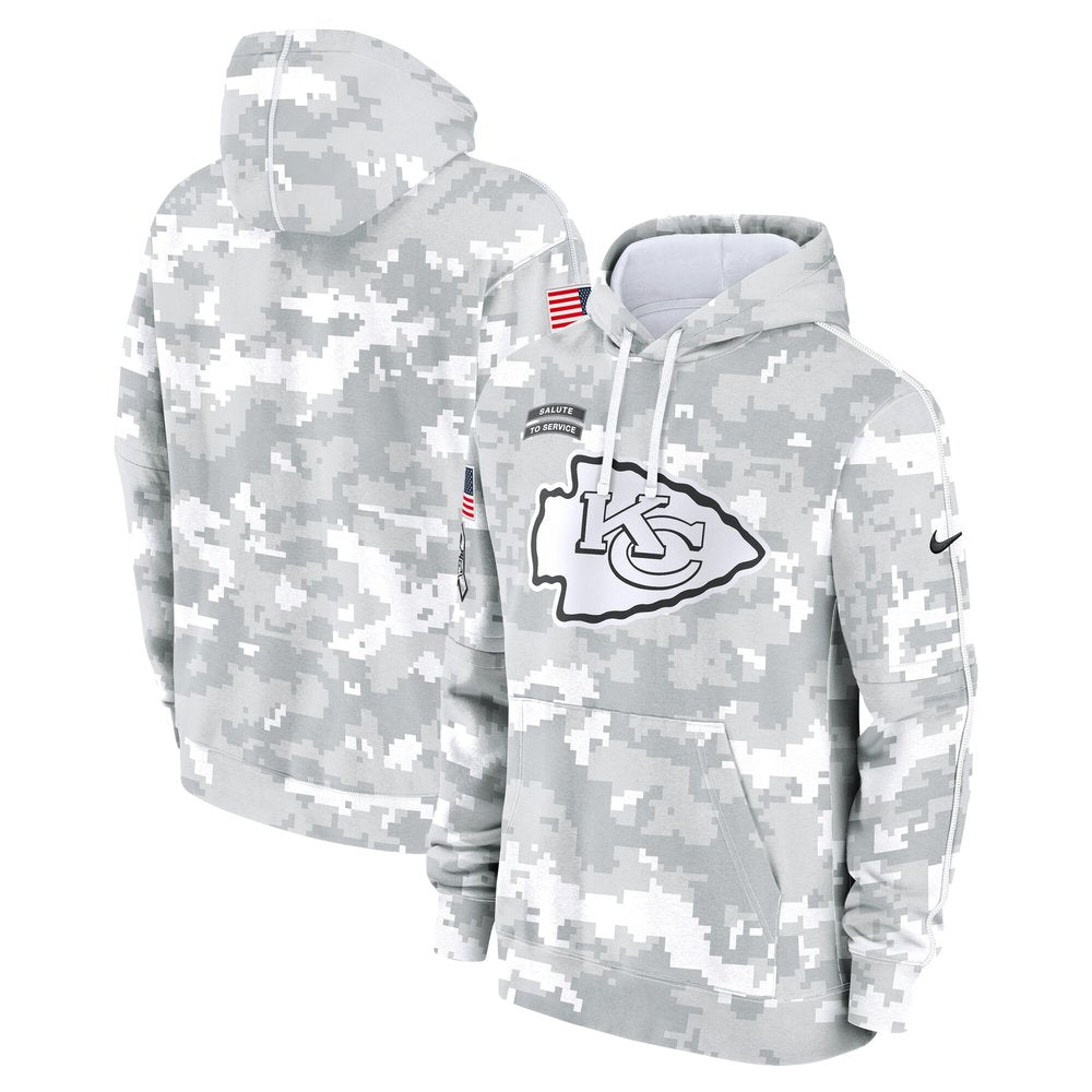Youth Kansas City Chiefs White/Gray 2024 Salute To Service Pullover Hoodie 