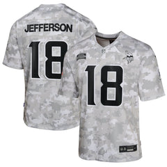 Youth Minnesota Vikings Justin Jefferson Arctic Camo 2024 Salute to Service Game Jersey 
