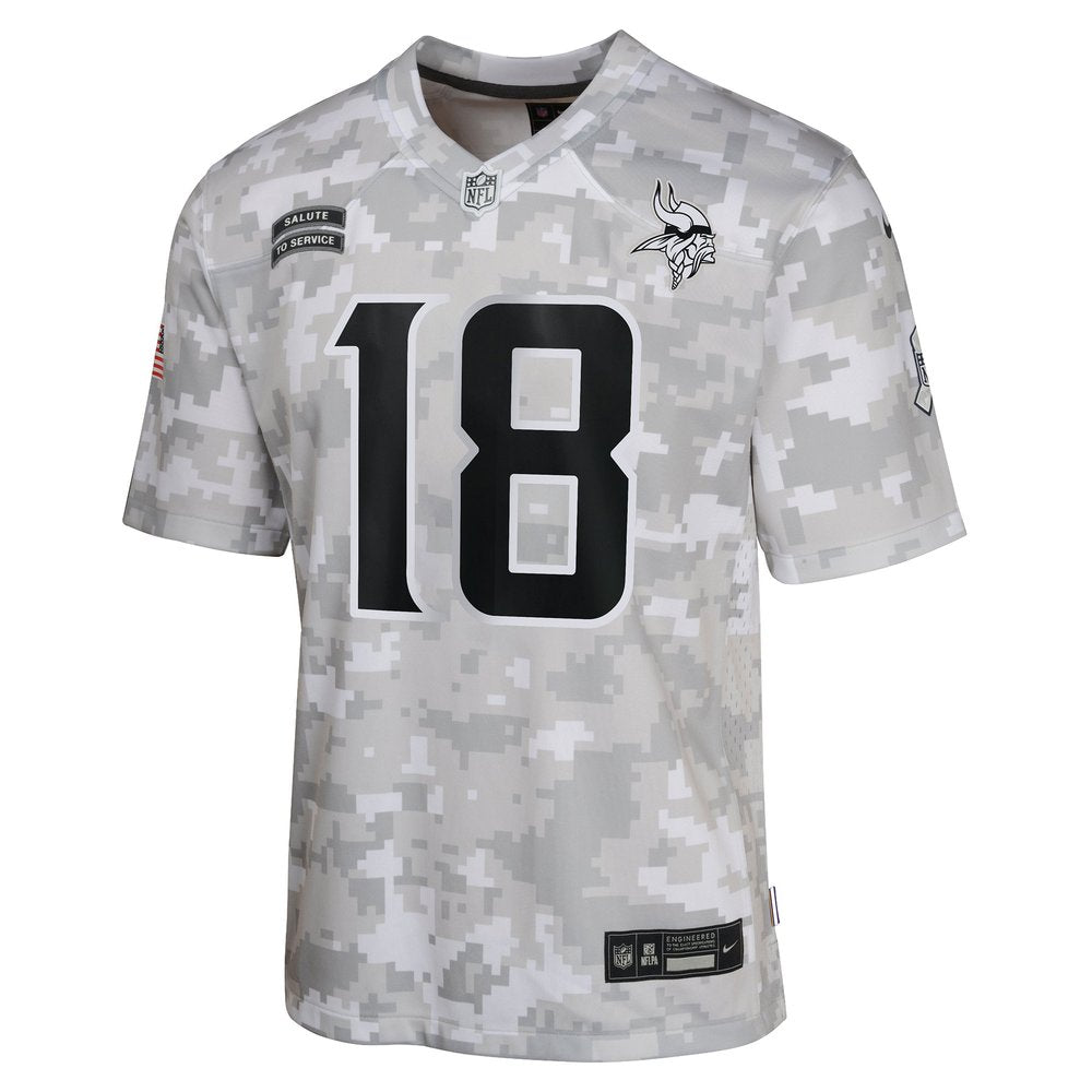 Youth Minnesota Vikings Justin Jefferson Arctic Camo 2024 Salute to Service Game Jersey 