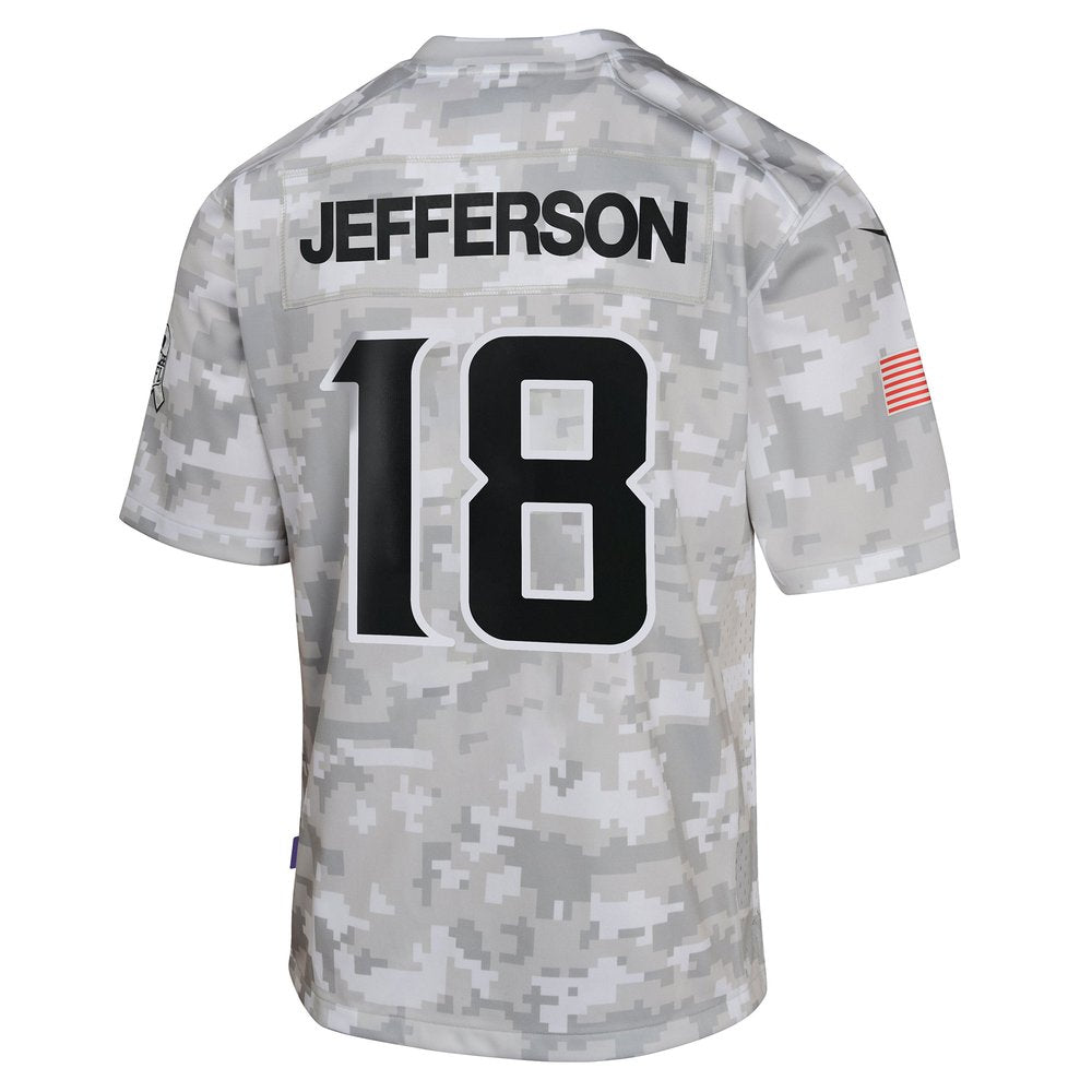 Youth Minnesota Vikings Justin Jefferson Arctic Camo 2024 Salute to Service Game Jersey 