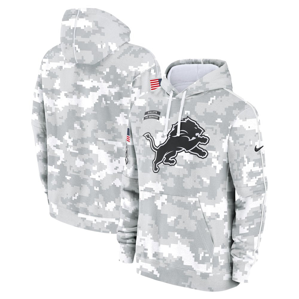 Youth Detroit Lions White/Gray 2024 Salute To Service Pullover Hoodie 