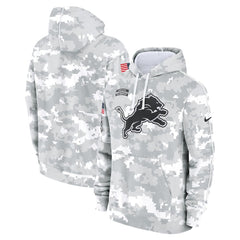 Youth Detroit Lions White/Gray 2024 Salute To Service Pullover Hoodie 