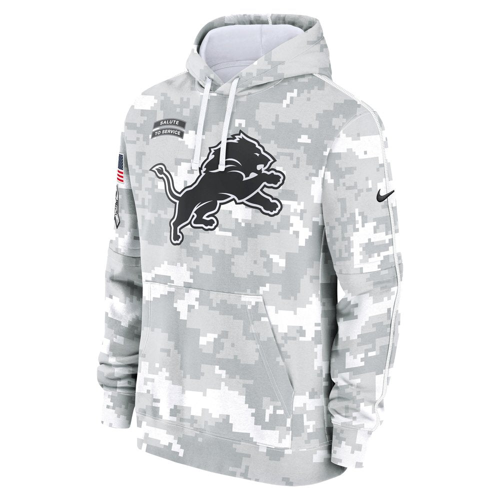 Youth Detroit Lions White/Gray 2024 Salute To Service Pullover Hoodie 