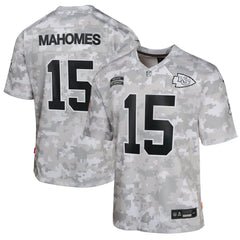 Youth Kansas City Chiefs Patrick Mahomes Arctic Camo 2024 Salute to Service Game Jersey 