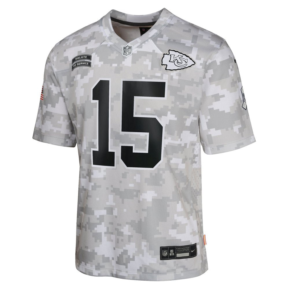 Youth Kansas City Chiefs Patrick Mahomes Arctic Camo 2024 Salute to Service Game Jersey 