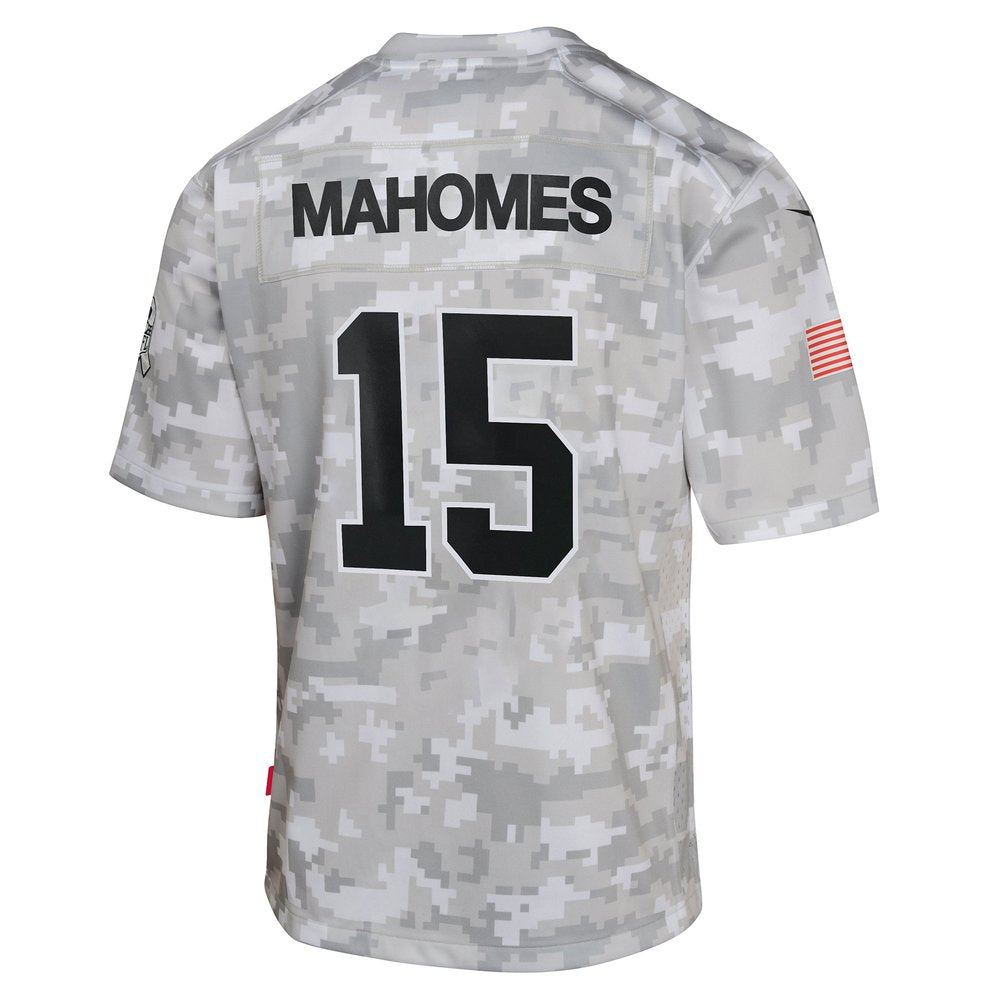 Youth Kansas City Chiefs Patrick Mahomes Arctic Camo 2024 Salute to Service Game Jersey 