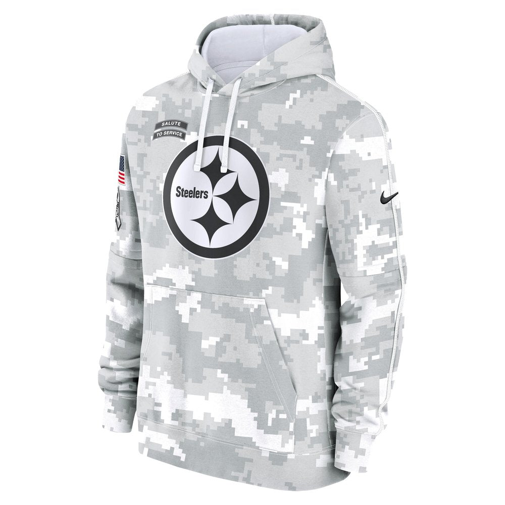 Youth Pittsburgh Steelers White/Gray 2024 Salute To Service Pullover Hoodie 