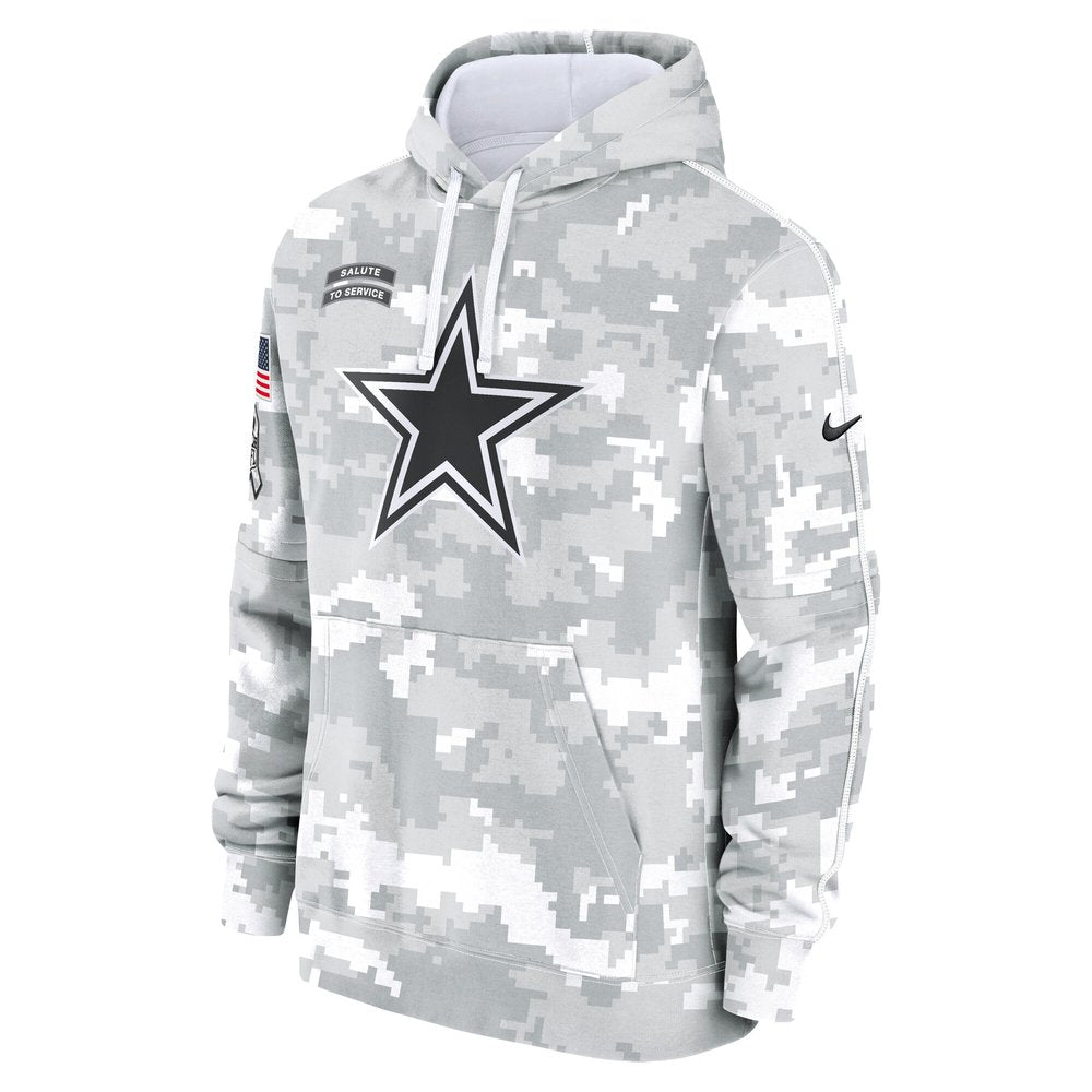 Youth Dallas Cowboys White/Gray 2024 Salute To Service Pullover Hoodie 