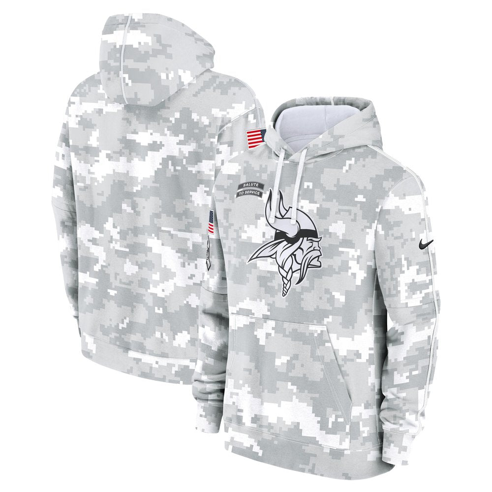 Youth Minnesota Vikings White/Gray 2024 Salute To Service Pullover Hoodie 