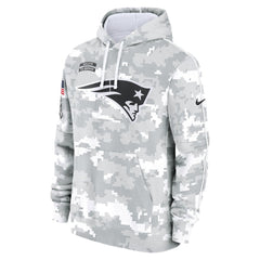 Youth New England Patriots White/Gray 2024 Salute To Service Pullover Hoodie 
