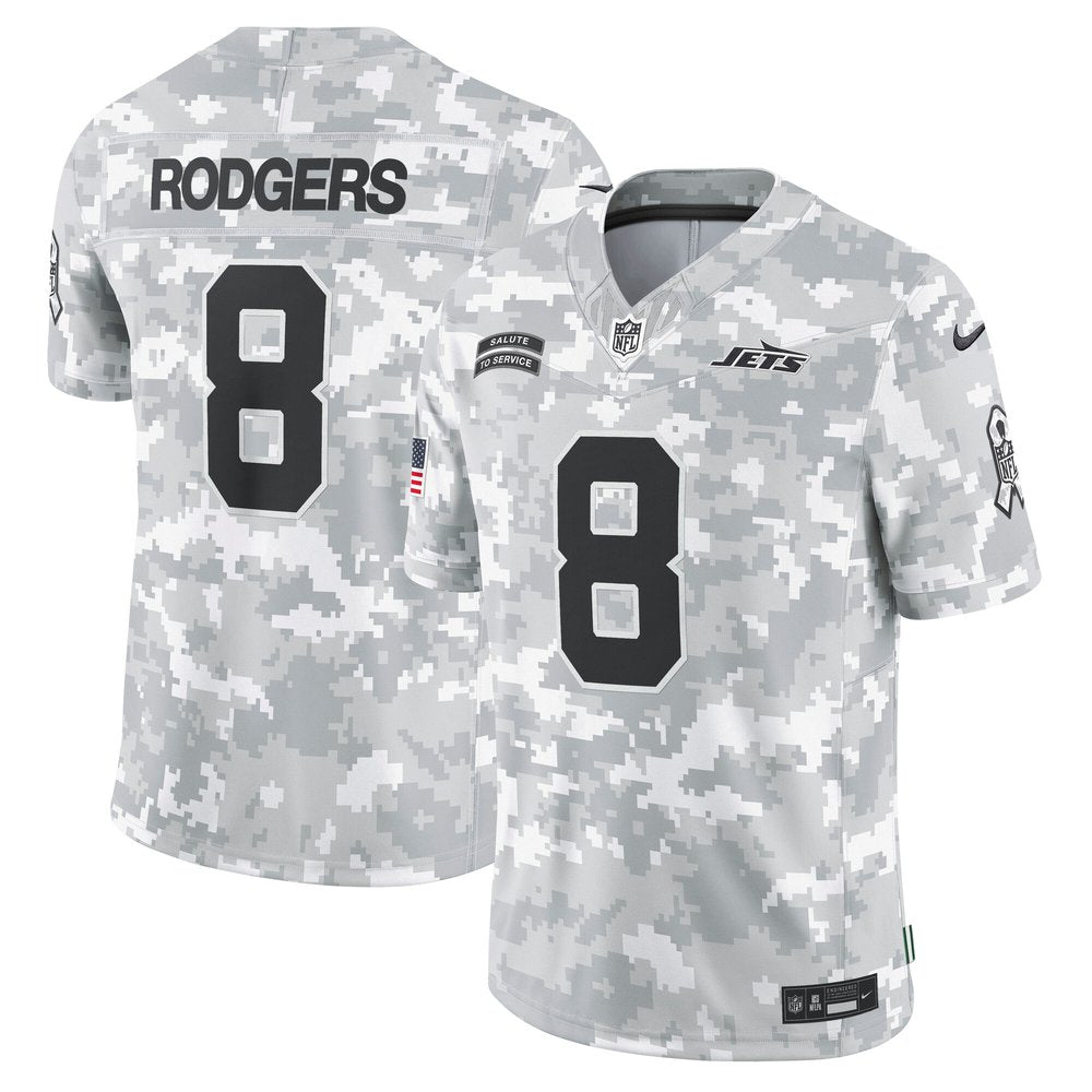 Men's New York Jets Aaron Rodgers Arctic Camo 2024 Salute to Service Limited Jersey 