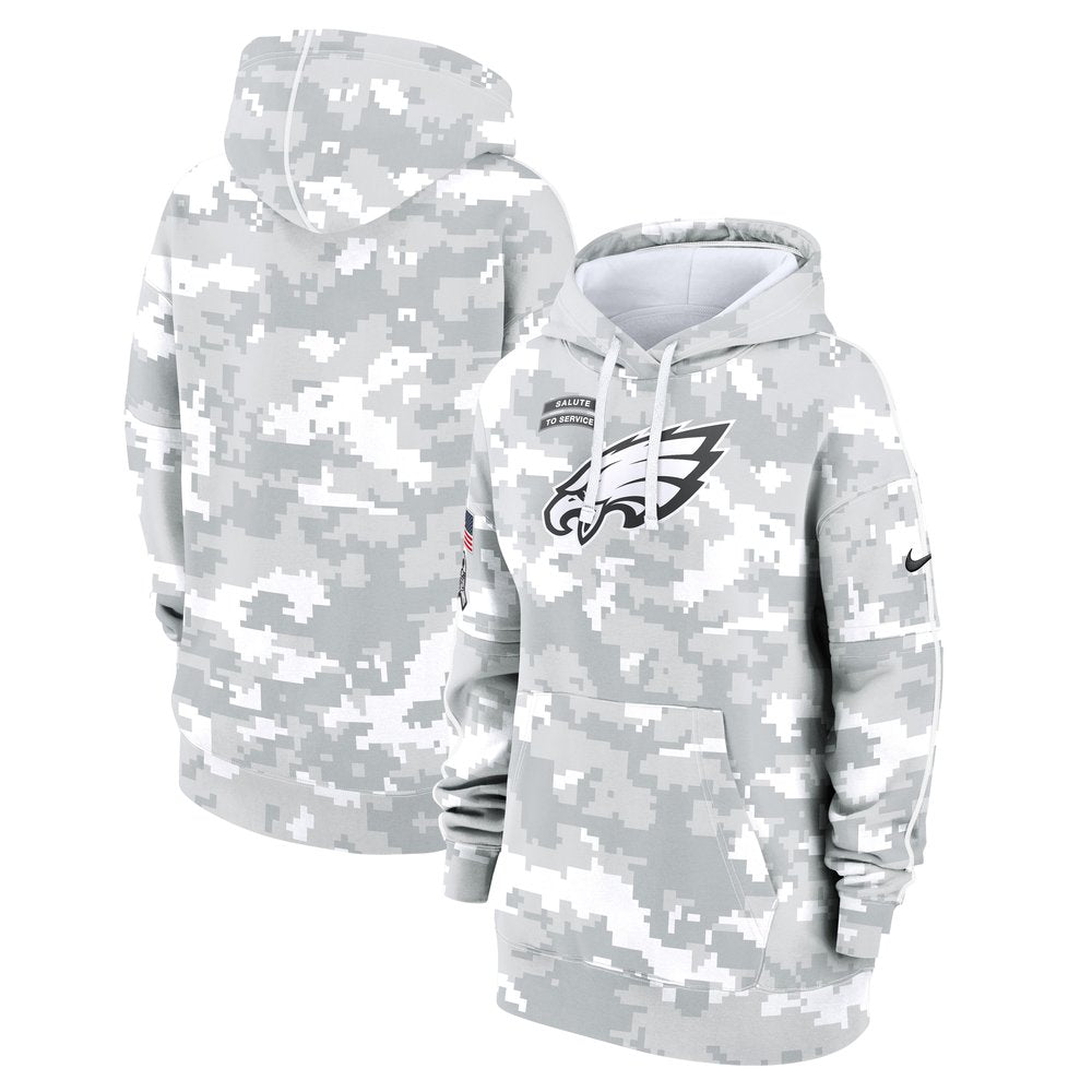 Women's Philadelphia Eagles Arctic Camo 2024 Salute To Service Club Fleece Pullover Hoodie 