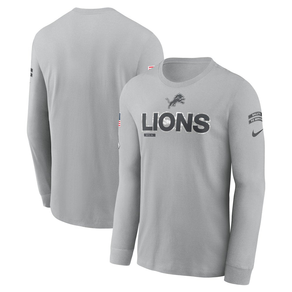 Men's Detroit Lions Gray 2024 Salute To Service Long Sleeve T-Shirt 