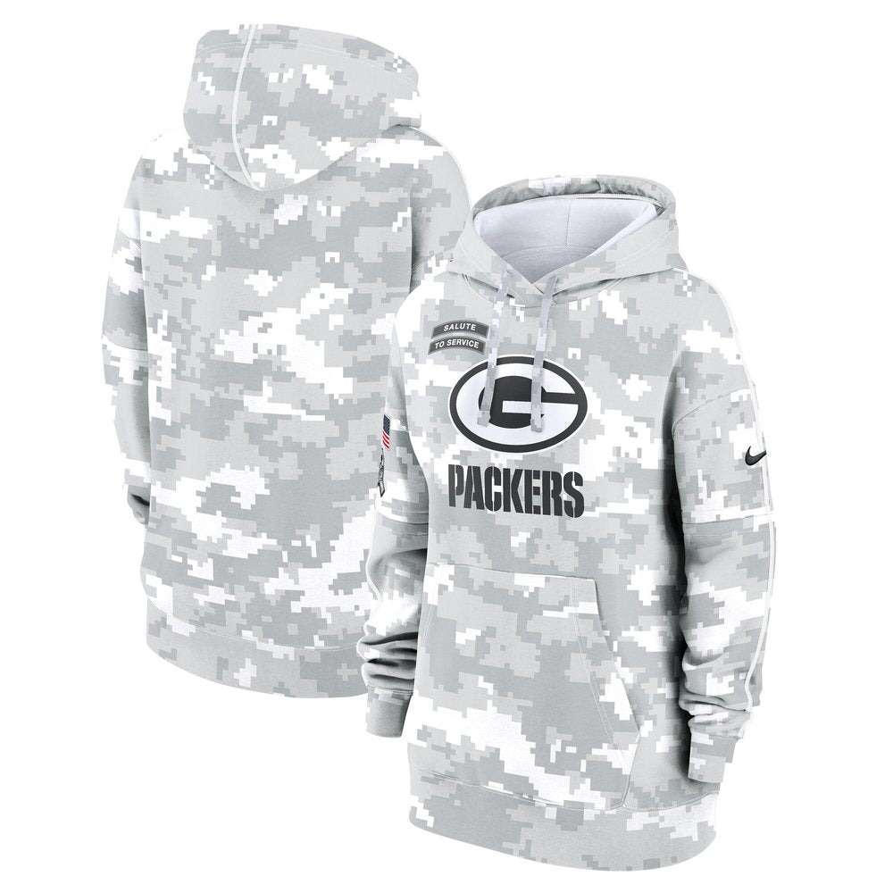 Women's Green Bay Packers Arctic Camo 2024 Salute To Service Club Fleece Pullover Hoodie 