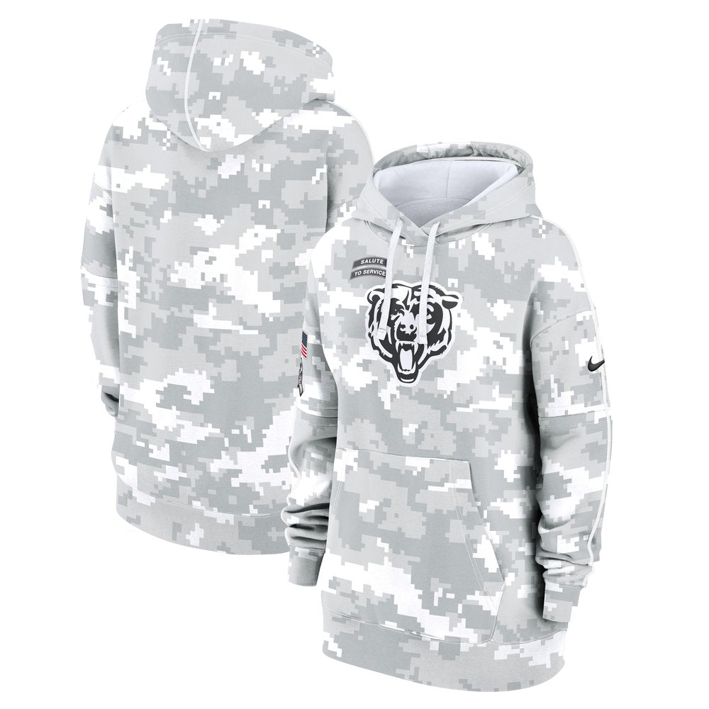 Women's Chicago Bears Arctic Camo 2024 Salute To Service Club Fleece Pullover Hoodie 