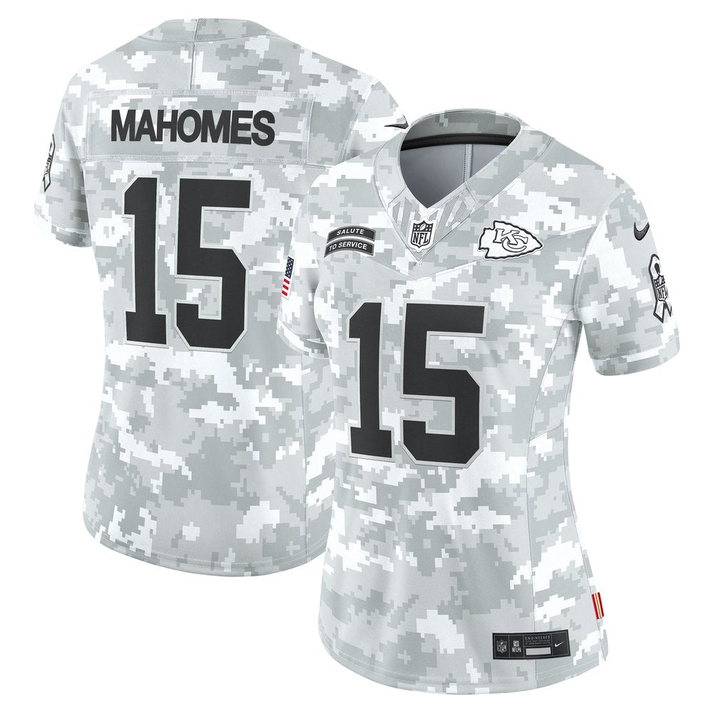 Women's Kansas City Chiefs Patrick Mahomes Arctic Camo 2024 Salute to Service Limited Jersey 