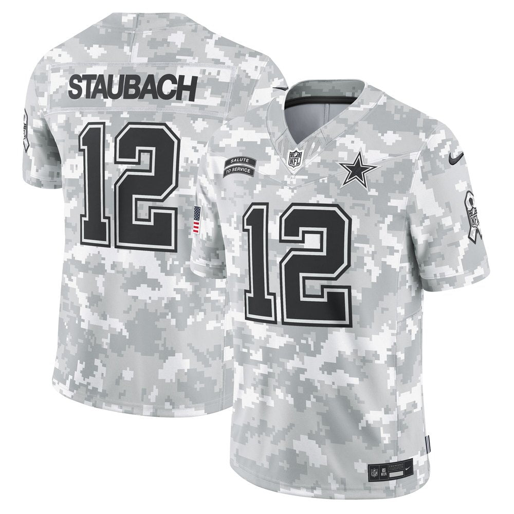 Men's Dallas Cowboys Roger Staubach Arctic Camo 2024 Salute to Service Retired Player Limited Jersey 