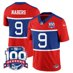 New York Giants #9 Malik Nabers 100TH Season Commemorative Patch Jersey 