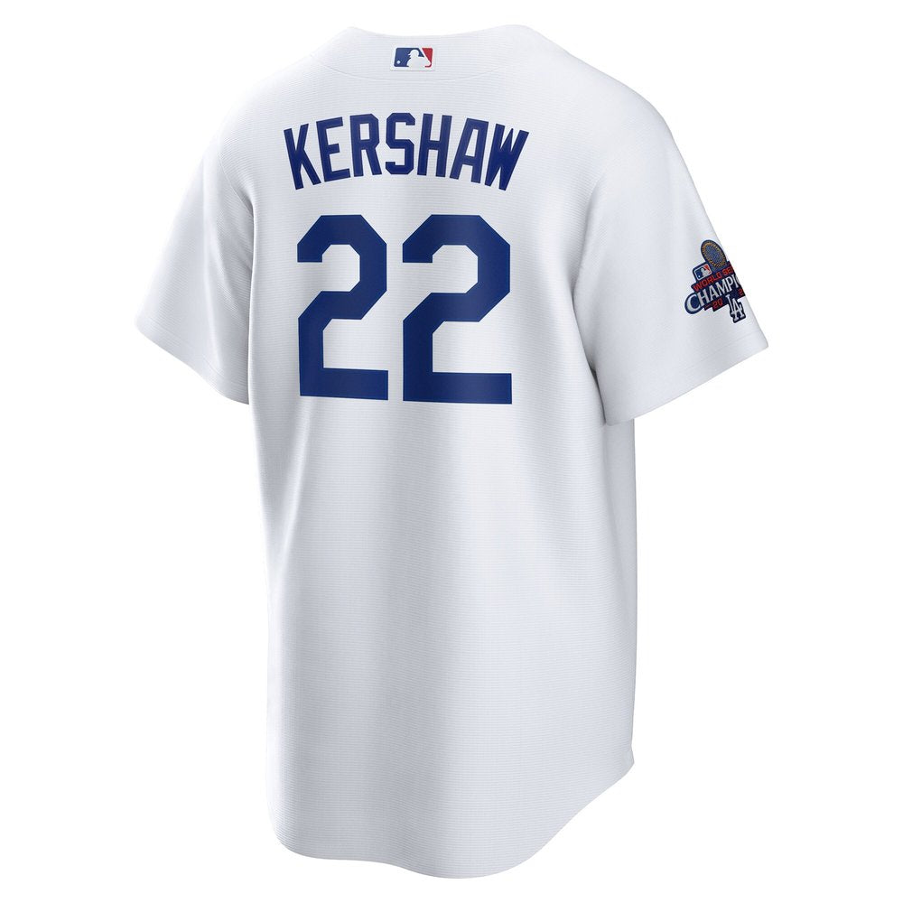 Men's Los Angeles Dodgers Clayton Kershaw White 2024 World Series Champions Home Replica Player Jersey