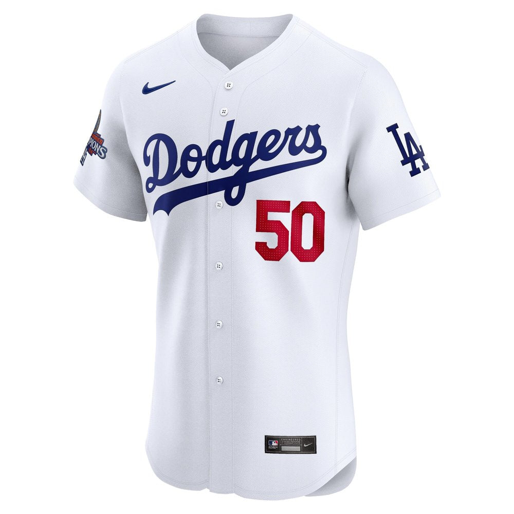 Men's Los Angeles Dodgers Mookie Betts White 2024 World Series Champions Home Elite Player Jersey
