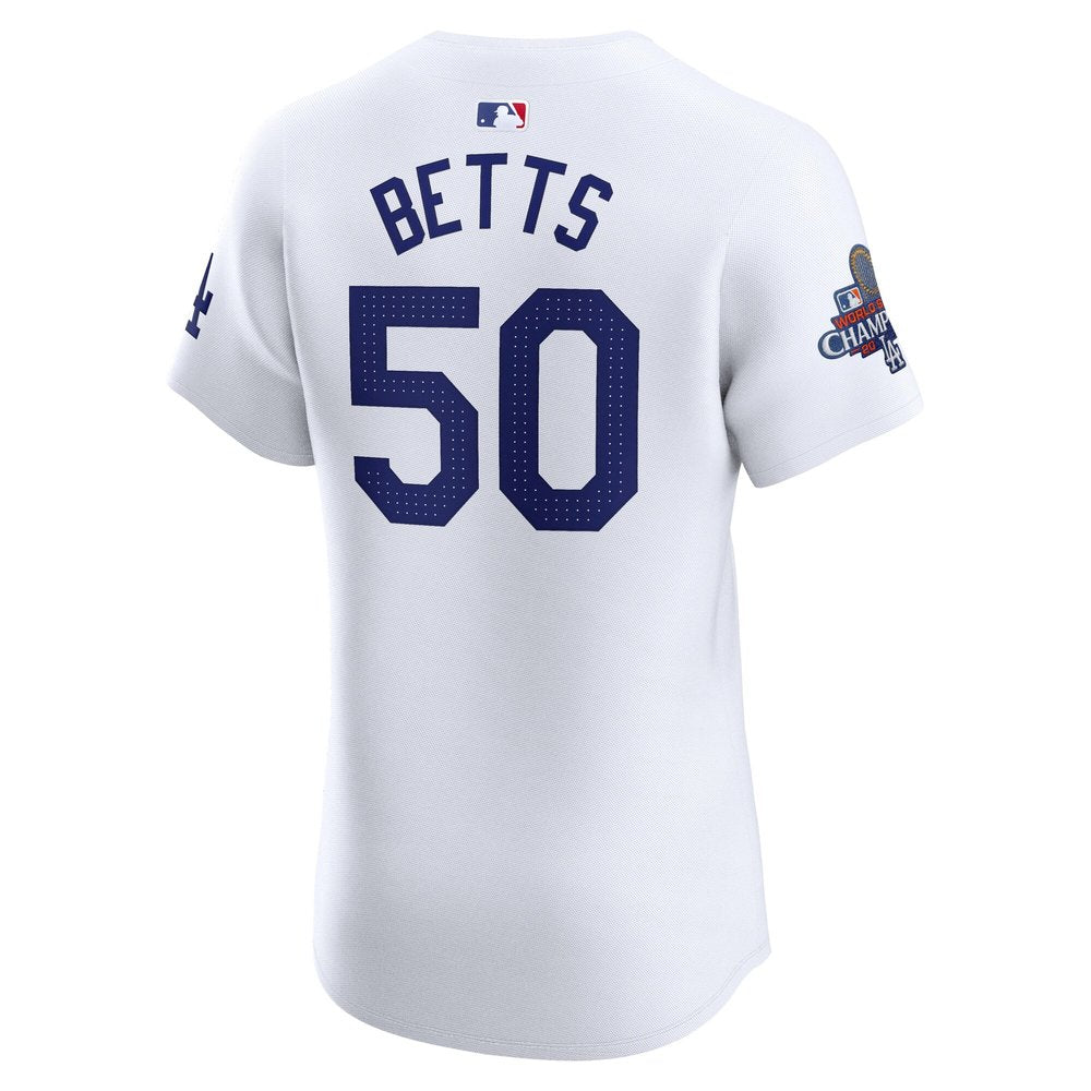 Men's Los Angeles Dodgers Mookie Betts White 2024 World Series Champions Home Elite Player Jersey
