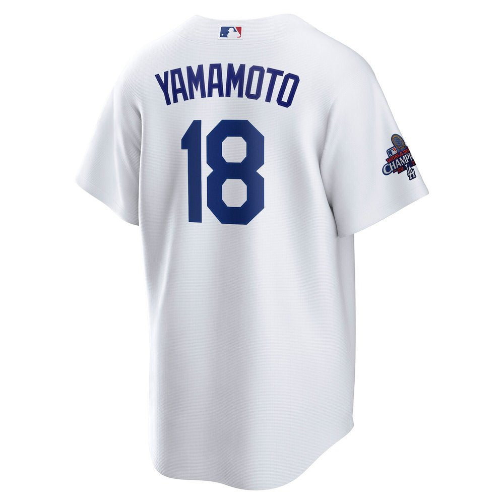 Men's Los Angeles Dodgers Yoshinobu Yamamoto White 2024 World Series Champions Big &Tall Replica Player Jersey