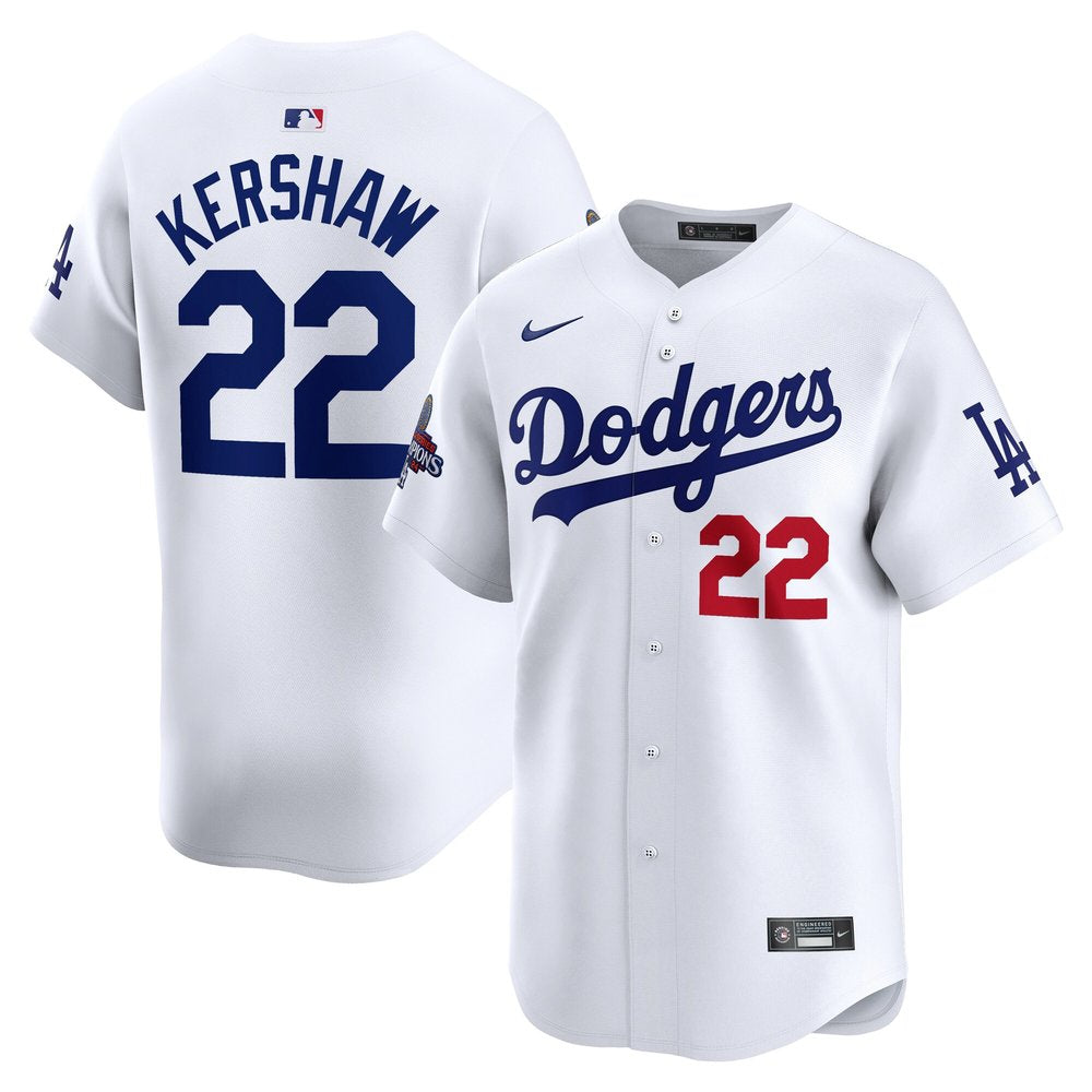 Men's Los Angeles Dodgers Clayton Kershaw White 2024 World Series Champions Home Limited Player Jersey