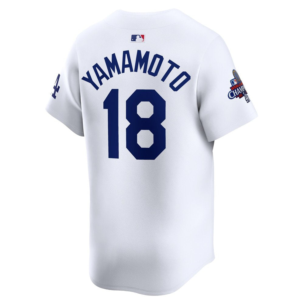 Men's Los Angeles Dodgers Yoshinobu Yamamoto White 2024 World Series Champions Home Limited Player Jersey