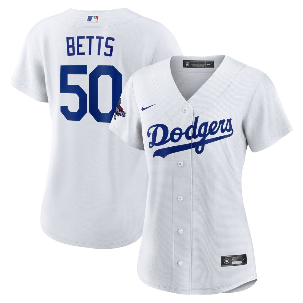 Women's Los Angeles Dodgers Mookie Betts White 2024 World Series Champions Home Replica Player Jersey