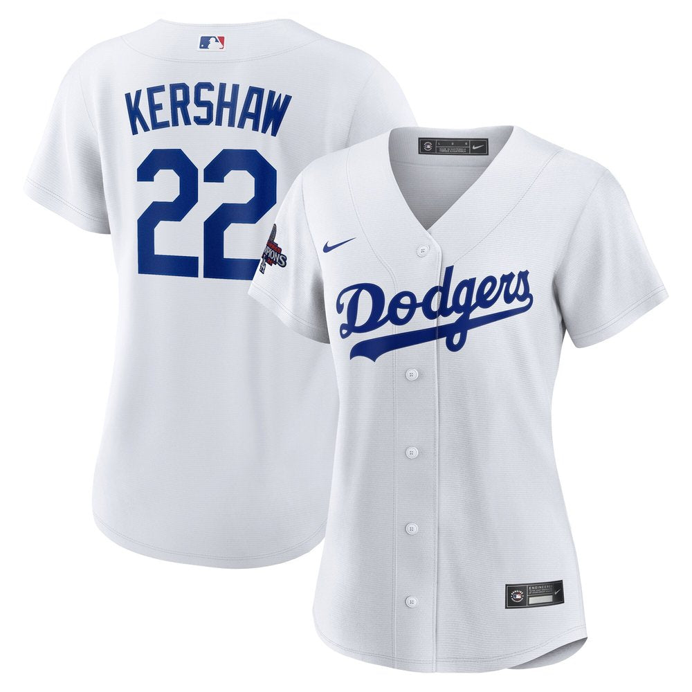 Women's Los Angeles Dodgers Clayton Kershaw White 2024 World Series Champions Home Replica Player Jersey