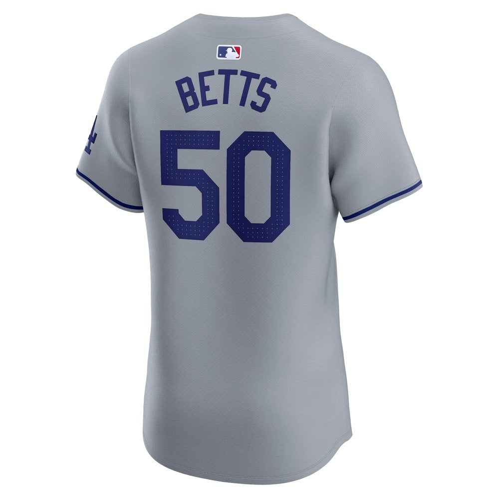Men's Los Angeles Dodgers Mookie Betts Gray 2024 World Series Road Elite Player Jersey