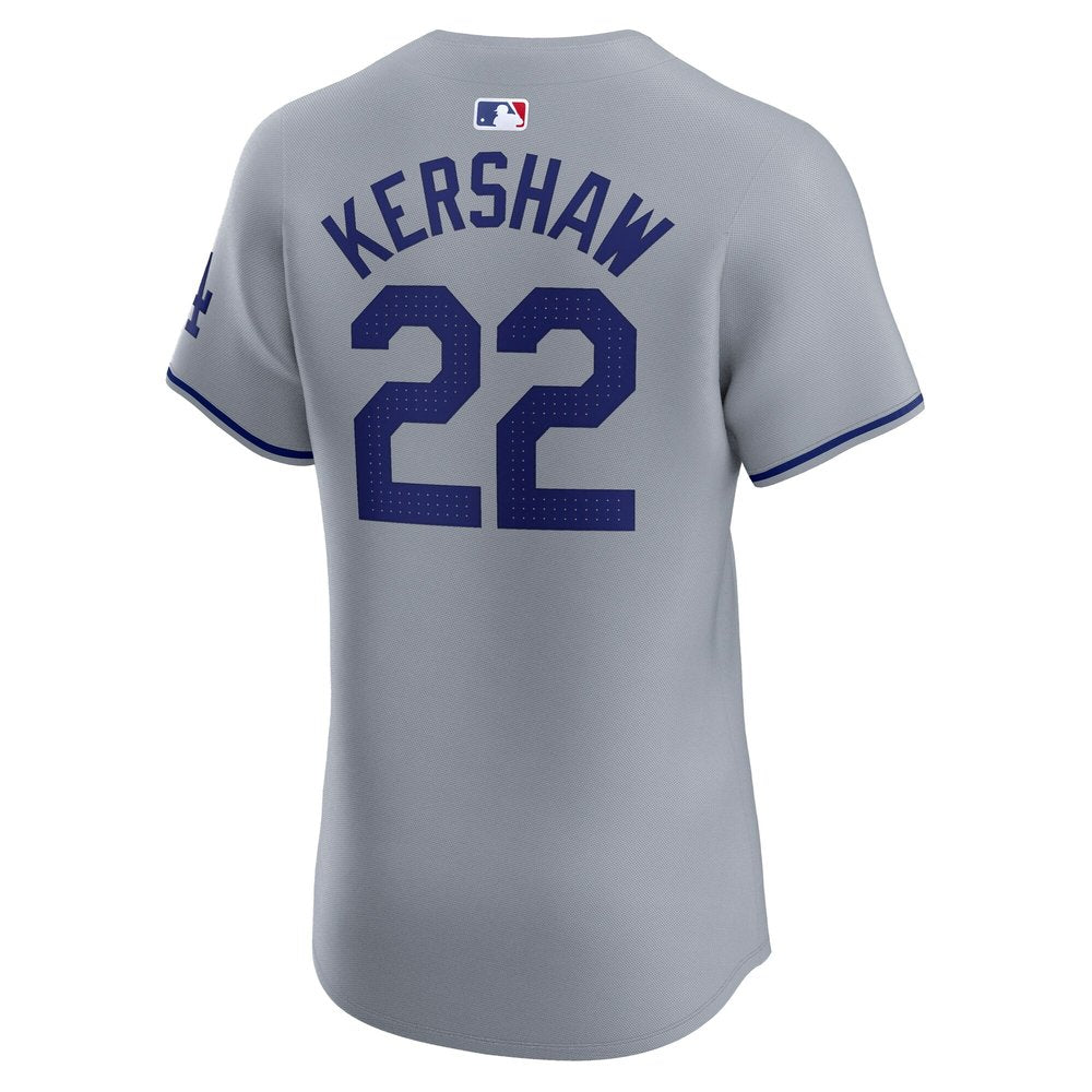 Men's Los Angeles Dodgers Clayton Kershaw Gray 2024 World Series Road Elite Player Jersey