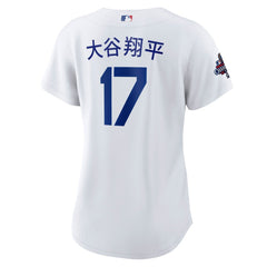 Women's Los Angeles Dodgers Shohei Ohtani White 2024 World Series Champions Home Japanese Characters Replica Player Jersey