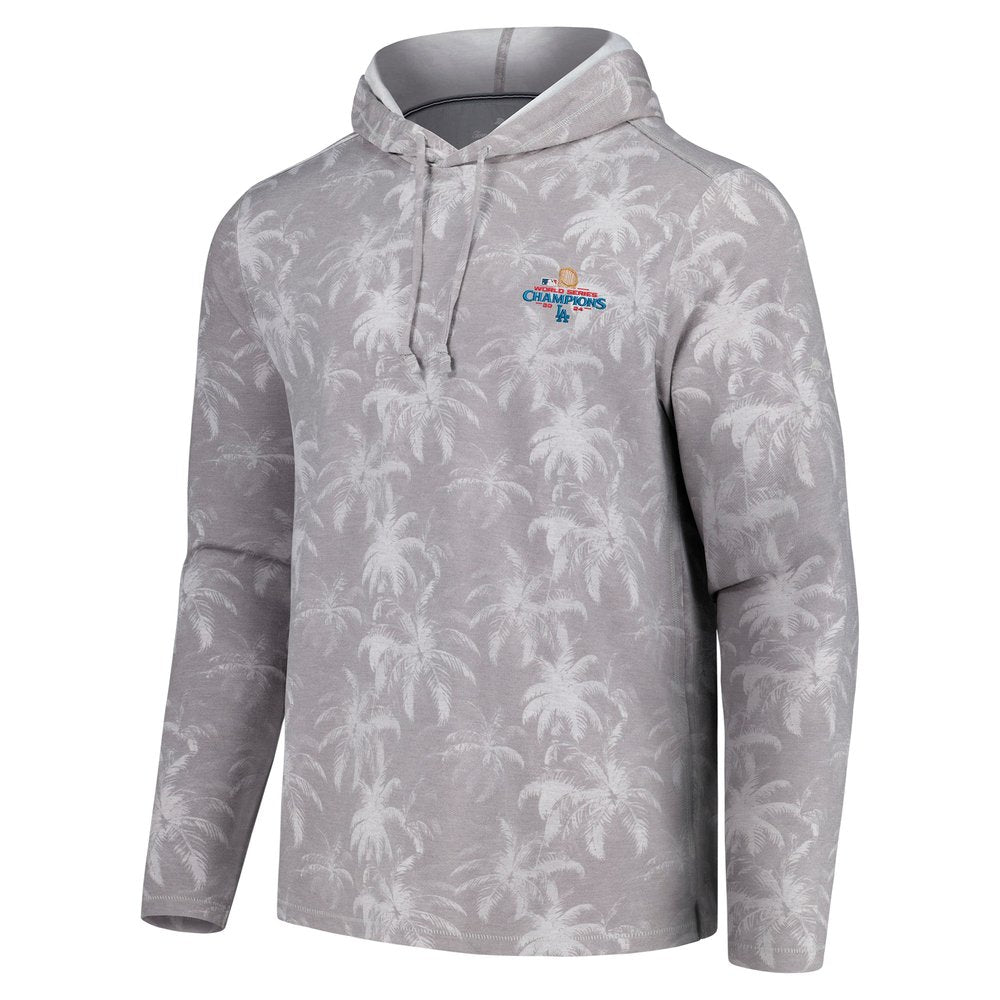 Men's Los Angeles Dodgers Tommy Bahama Gray 2024 World Series Champions Sport Palm Frenzy Pullover Hoodie