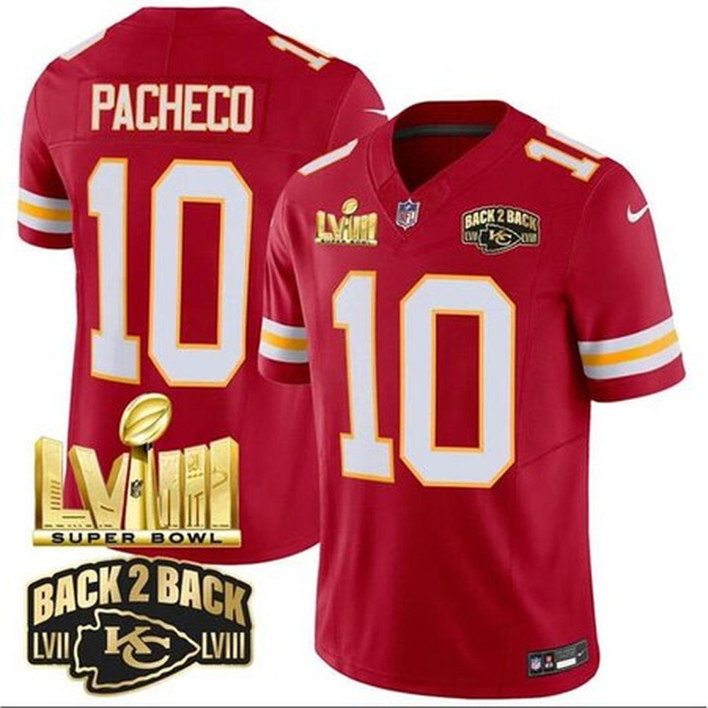 Men's Kansas City Chiefs #10 Isiah Pacheco Red F.U.S.E. Super Bowl LVIII & Back 2 Back Gold Patch Vapor Limited Stitched Football Jersey 