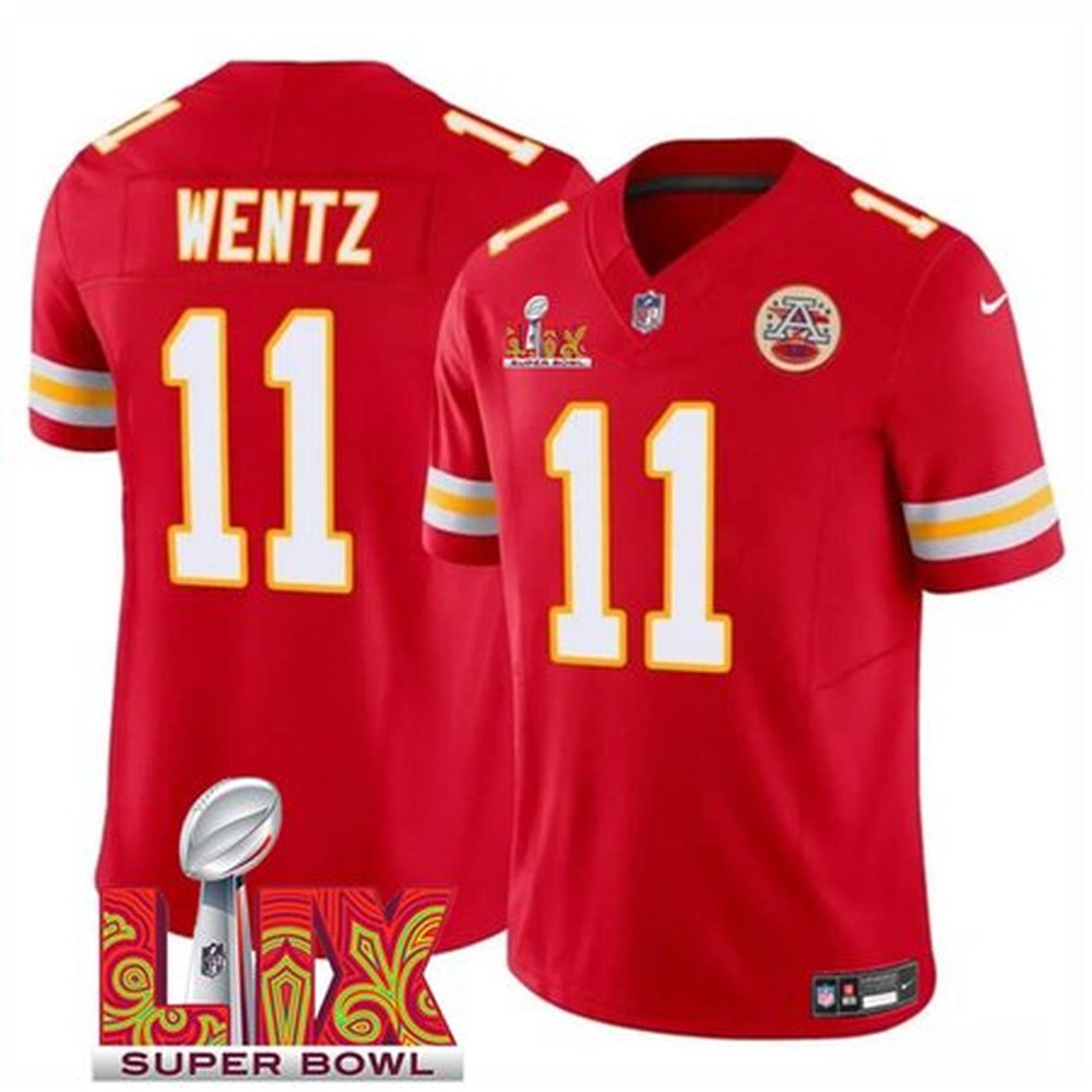 Men's Kansas City Chiefs #11 Carson Wentz Red 2025 Super Bowl LIX Patch F.U.S.E. Vapor Limited Stitched Football Jersey 