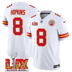 Men's Kansas City Chiefs #8 DeAndre Hopkins White 2025 Super Bowl LIX Patch F.U.S.E. Vapor Limited Stitched Football Jersey 