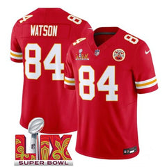 Men's Kansas City Chiefs #84 Justin Watson Red 2025 Super Bowl LIX Patch F.U.S.E. Vapor Limited Stitched Football Jersey 