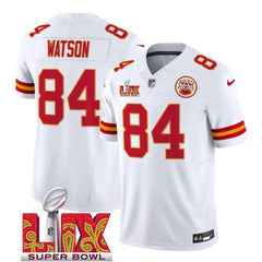 Men's Kansas City Chiefs #84 Justin Watson White 2025 Super Bowl LIX Patch F.U.S.E. Vapor Limited Stitched Football Jersey 