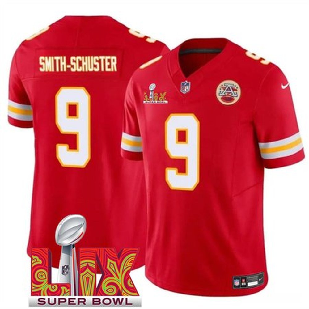 Men's Kansas City Chiefs #9 JuJu Smith-Schuster Red 2025 Super Bowl LIX Patch F.U.S.E. Vapor Limited Stitched Football Jersey 