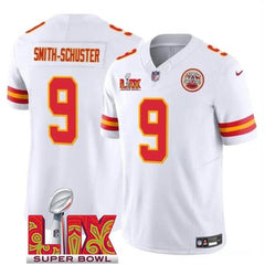 Men's Kansas City Chiefs #9 JuJu Smith-Schuster White 2025 Super Bowl LIX Patch F.U.S.E. Vapor Limited Stitched Football Jersey 