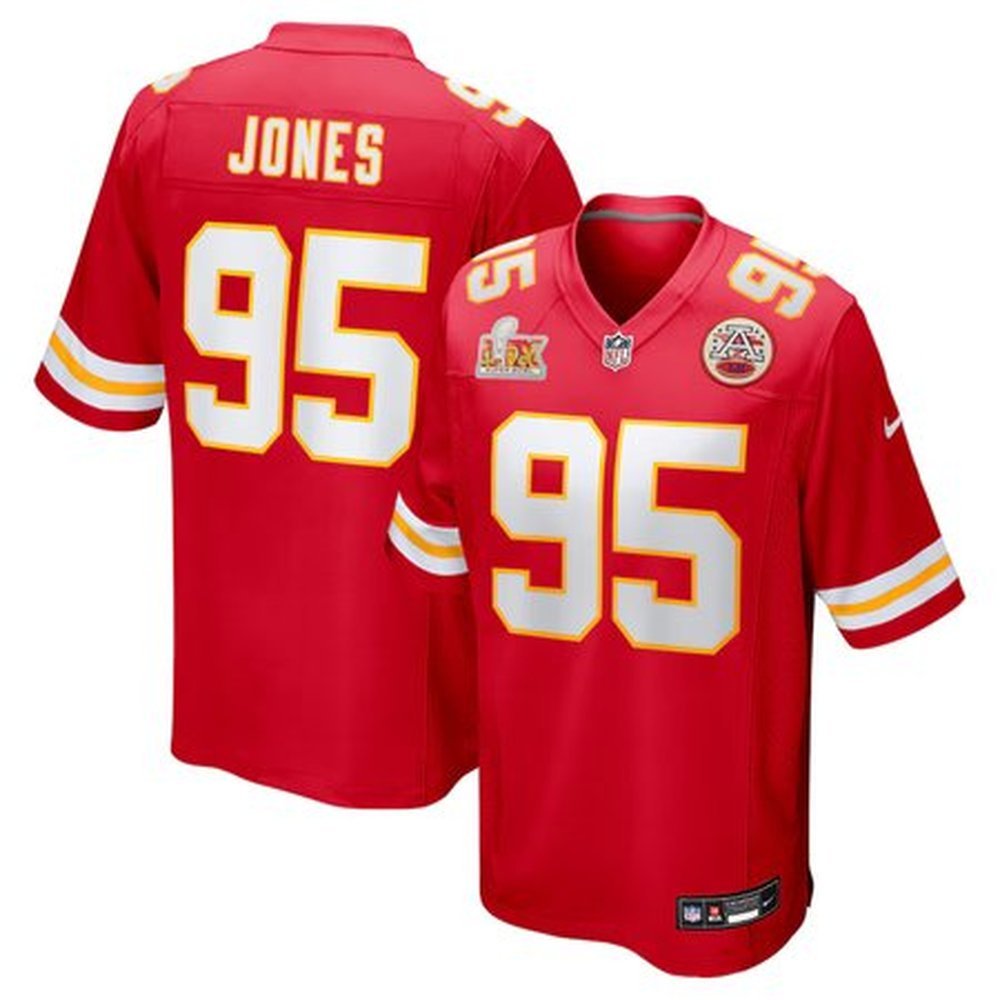 Men's Kansas City Chiefs Chris Jones Red Super Bowl LIX Game Jersey 