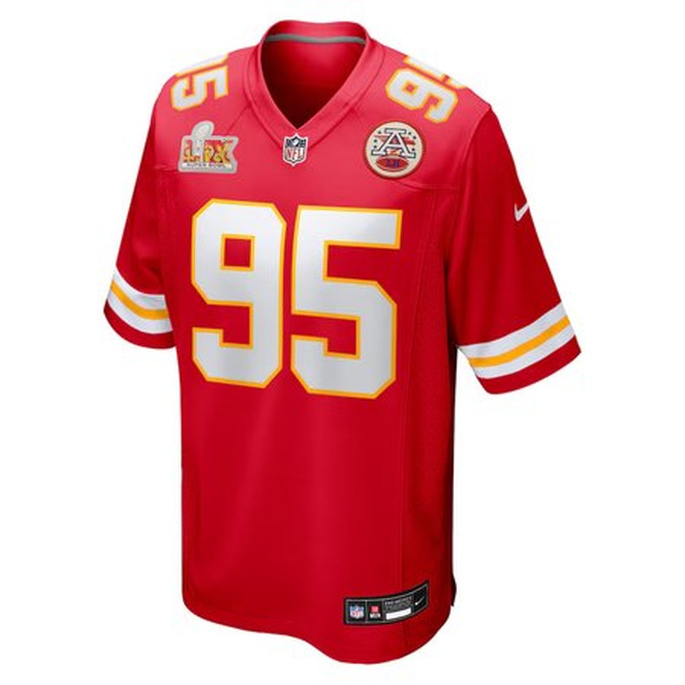 Men's Kansas City Chiefs Chris Jones Red Super Bowl LIX Game Jersey 